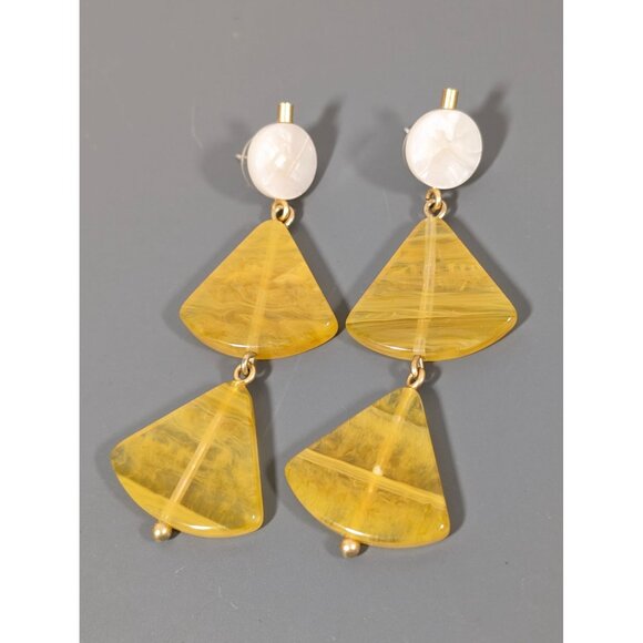 Boho Yellow Triangle Acrylic Stacked Dangle Earrings Long Pierced Statement - Picture 3 of 8